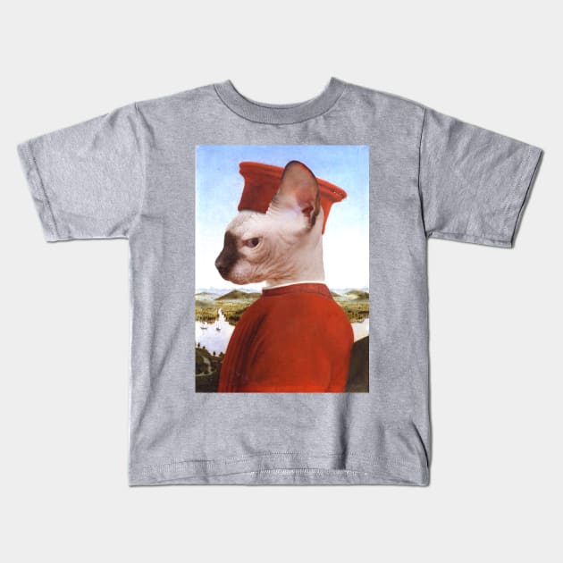 Portrait of a Sphynx Cat as Federico da Montefeltro - Pet Gift Kids T-Shirt by luigitarini